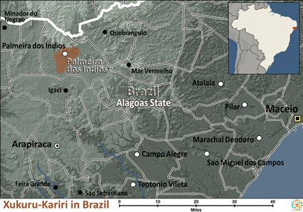 Map of Xukuru-Kariri in Brazil