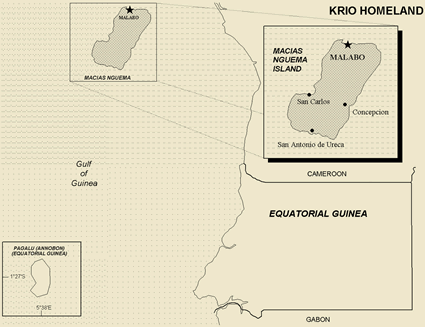 Map of Fernandino Creole in Equatorial Guinea
