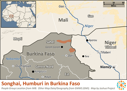 Map of Songhai, Humburi in Burkina Faso