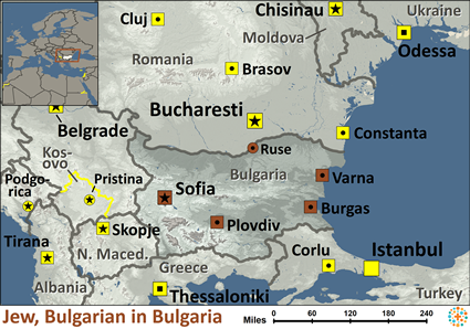 Map of Jewish, Bulgarian in Bulgaria