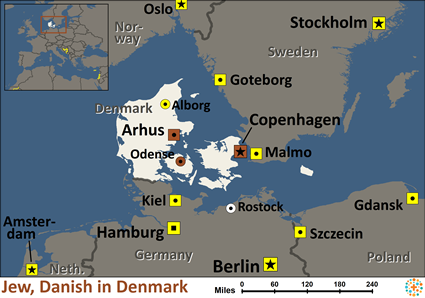Map of Jewish, Danish in Denmark