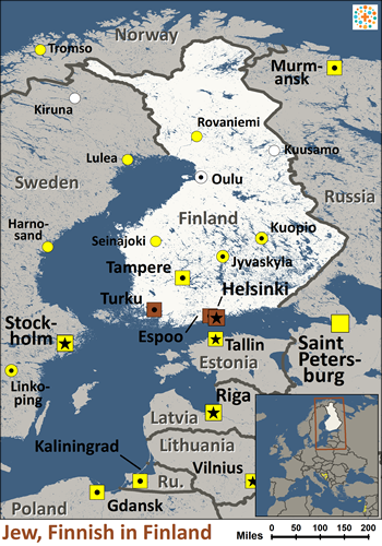 Map of Jewish, Finnish in Finland