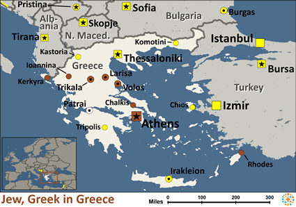 Map of Jewish, Greek in Greece