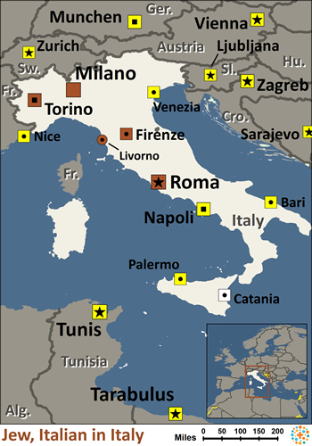 Map of Jewish, Italian in Italy
