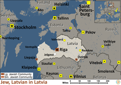Map of Jewish, Latvian in Latvia