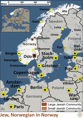 Map of Jewish, Norwegian in Norway