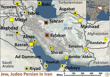 Map of Jewish, Judeo-Persian in Iran