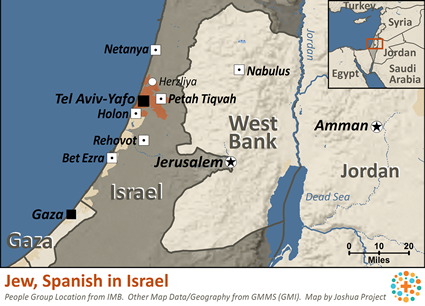 Map of Jewish, Spanish in Israel