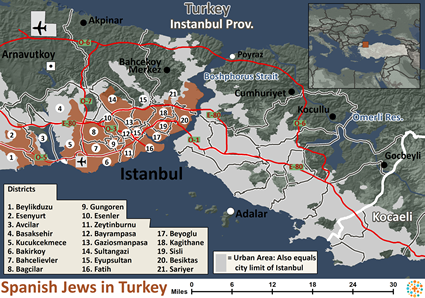 Map of Jewish, Spanish in Türkiye (Turkey)