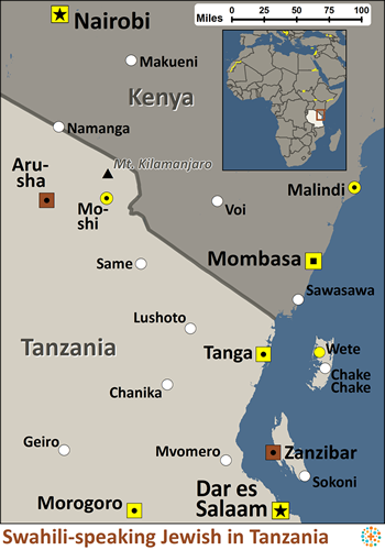 Map of Jewish, Swahili-speaking in Tanzania