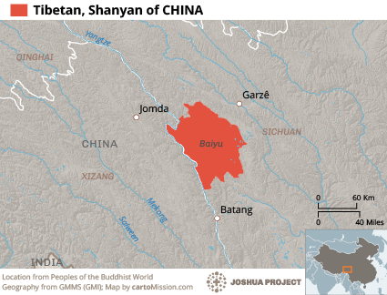 Map of Tibetan, Shanyan in China