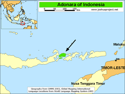 Map of Adonara in Indonesia