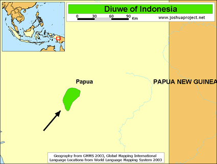 Map of Diuwe in Indonesia