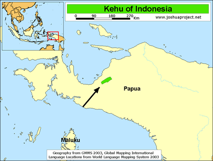 Map of Kehu in Indonesia