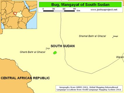 Map of Bug, Mangayat in South Sudan