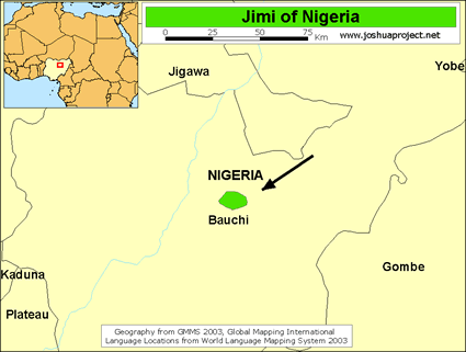 Map of Jimi, Bi-Gimu in Nigeria