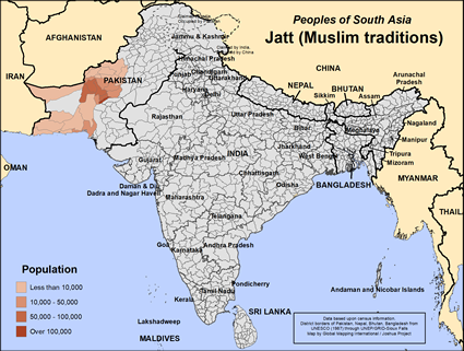 Map of Jatt (Muslim traditions) in Pakistan