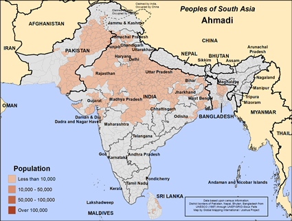 Map of Ahmadi in Bangladesh