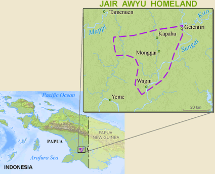 Map of Awyu, Jair in Indonesia