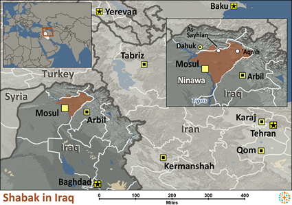 Map of Shabak in Iraq