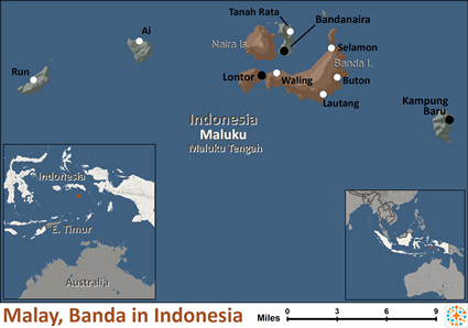 Map of Malay, Banda in Indonesia