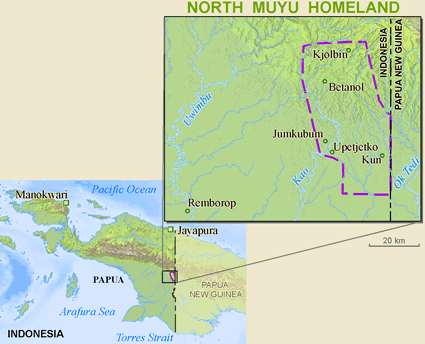 Map of Muyu, North in Indonesia