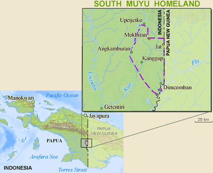 Map of Muyu, South in Indonesia