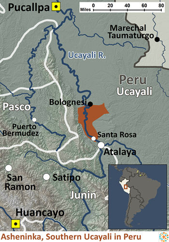 Map of Asheninka, South Ucayali in Peru
