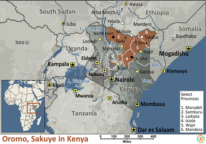 Map of Oromo, Sakuye in Kenya