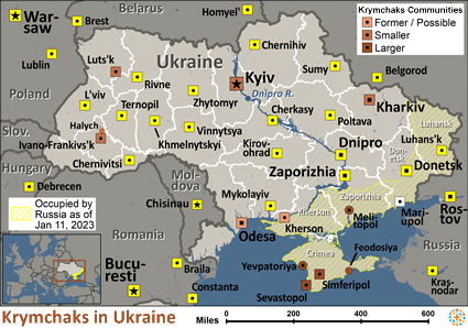 Map of Krymchaks in Ukraine