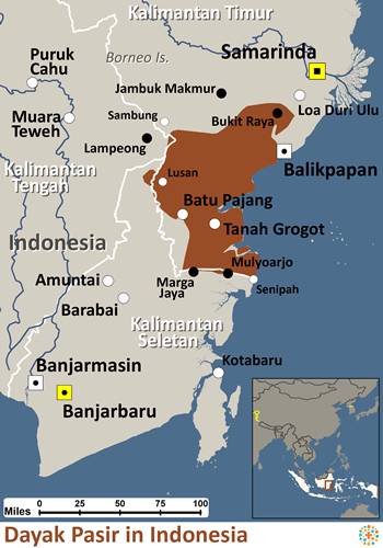 Map of Dayak, Pasir in Indonesia