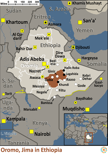 Map of Oromo, Jima in Ethiopia