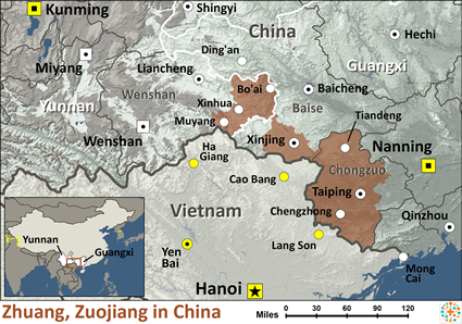 Map of Zhuang, Zuojiang in China