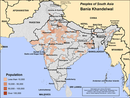 Map of Bania Khandelwal in India