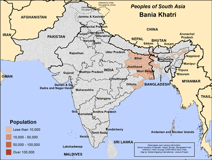 Map of Bania Khatri in Bangladesh