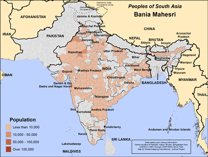 Map of Bania Mahesri in India