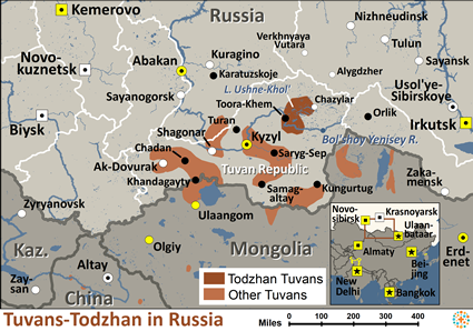 Map of Tuvans-Todzhan in Russia