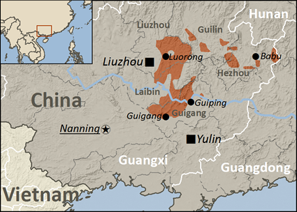 Map of Zhuang, Eastern Hongshuihe in China