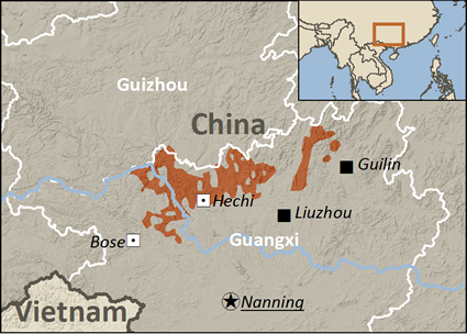 Map of Zhuang, Guibei in China