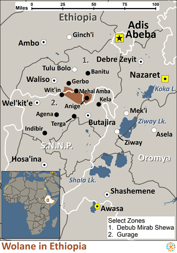 Map of Wolane in Ethiopia