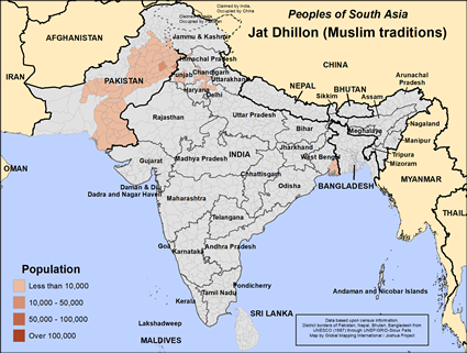 Map of Jat Dhillon (Muslim traditions) in India