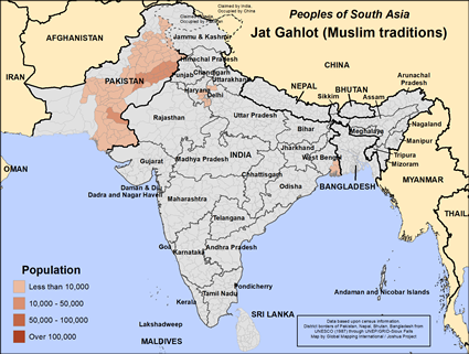 Map of Jat Gahlot (Muslim traditions) in Pakistan