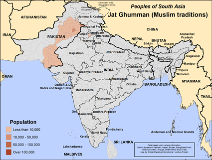Map of Jat Ghumman (Muslim traditions) in Pakistan