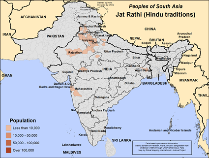 Map of Jat Rathi (Hindu traditions) in India