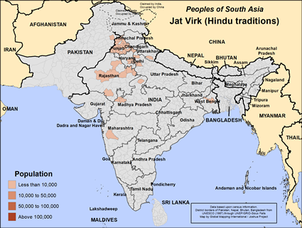 Map of Jat Virk (Hindu traditions) in India
