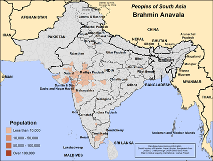 Map of Brahmin Anavala in India