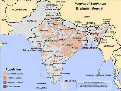 Map of Brahmin Bengali in India