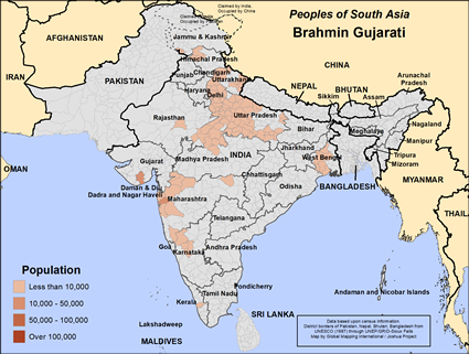 Map of Brahmin Gujarati in India