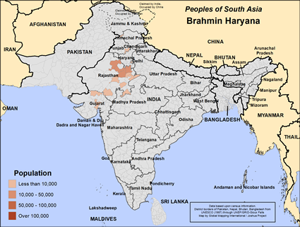 Map of Brahmin Haryana in India