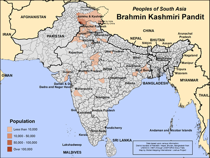 Map of Brahmin Kashmiri Pandit in India